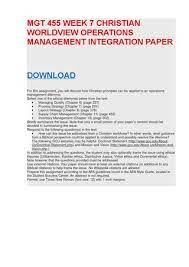 Operations Management Christian Integration Paper